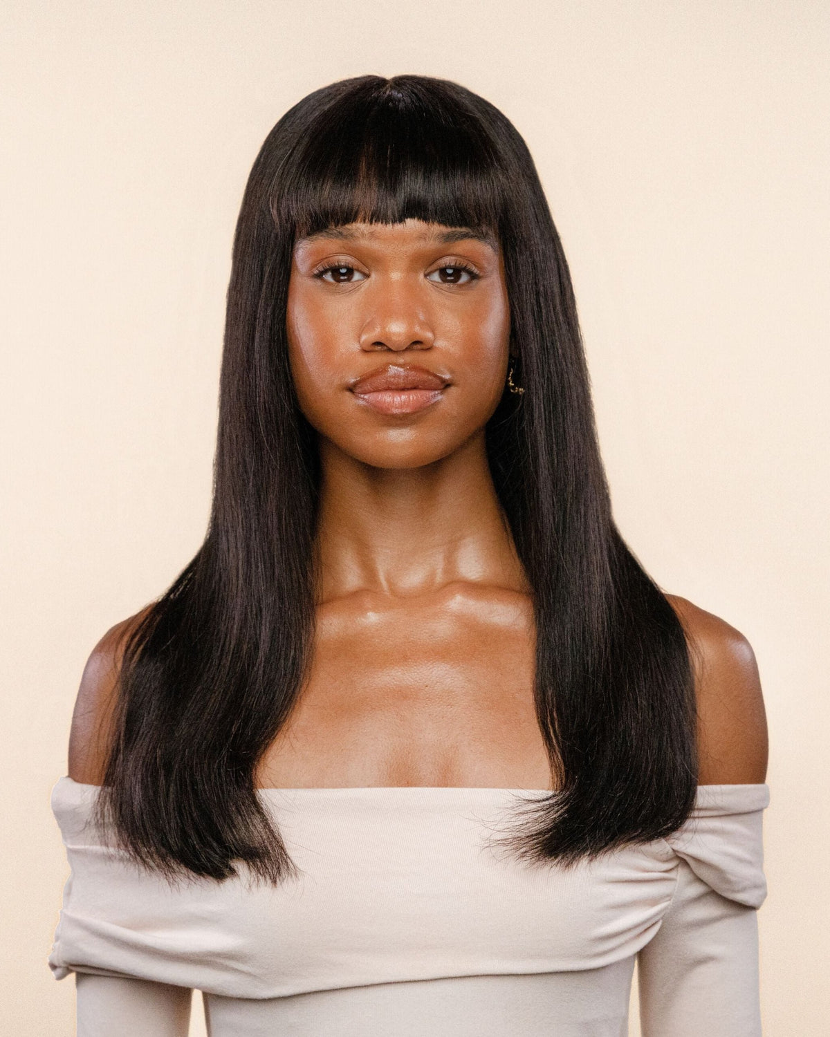 Janet Collection Brown Hair Wig Straight Mid Length Janet Wig | 18-Inch Straight-Cut Bangs Human Hair Wig | Waeve main image 2